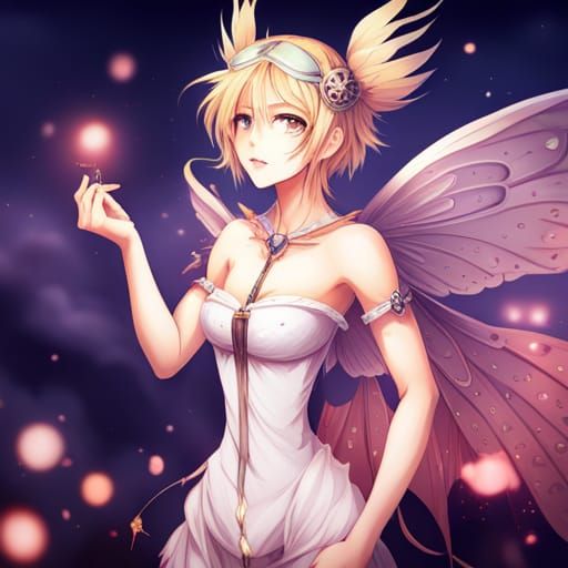Blonde Anime Fairy with Butterfly Wings