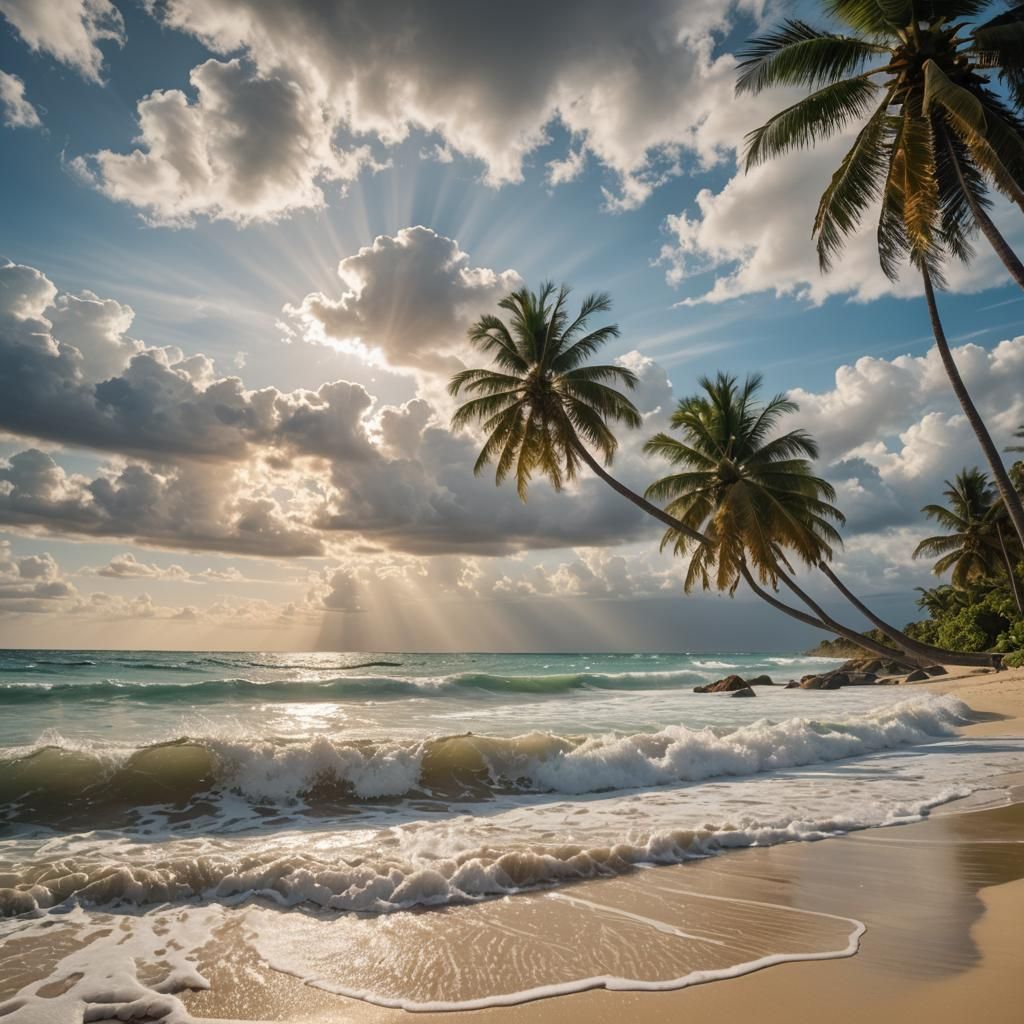 Tropical Beach with Waves and Heavenly Sunshine