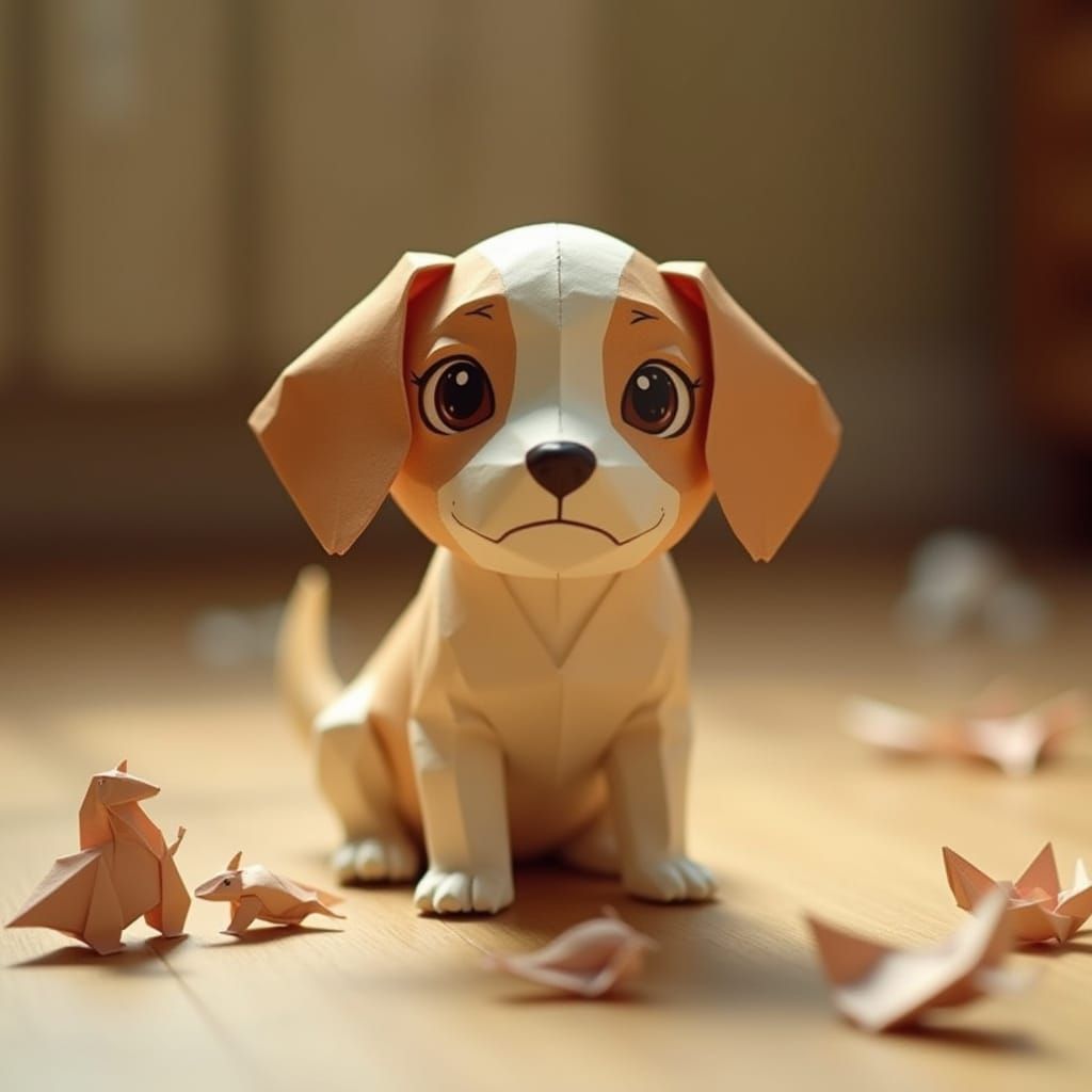 Abandoned Paper Puppy in Origami Playground