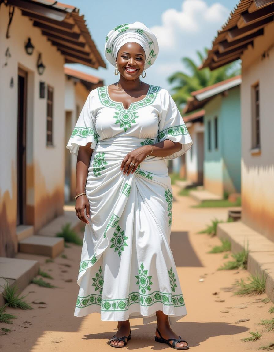 Nigerian Woman in Traditional Dress, Urban Village Portrait