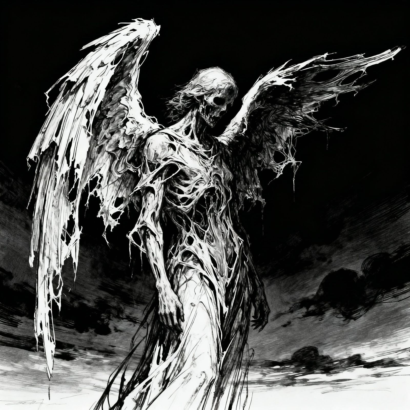 Macabre Angel Sketch in Dark Surrealism Style