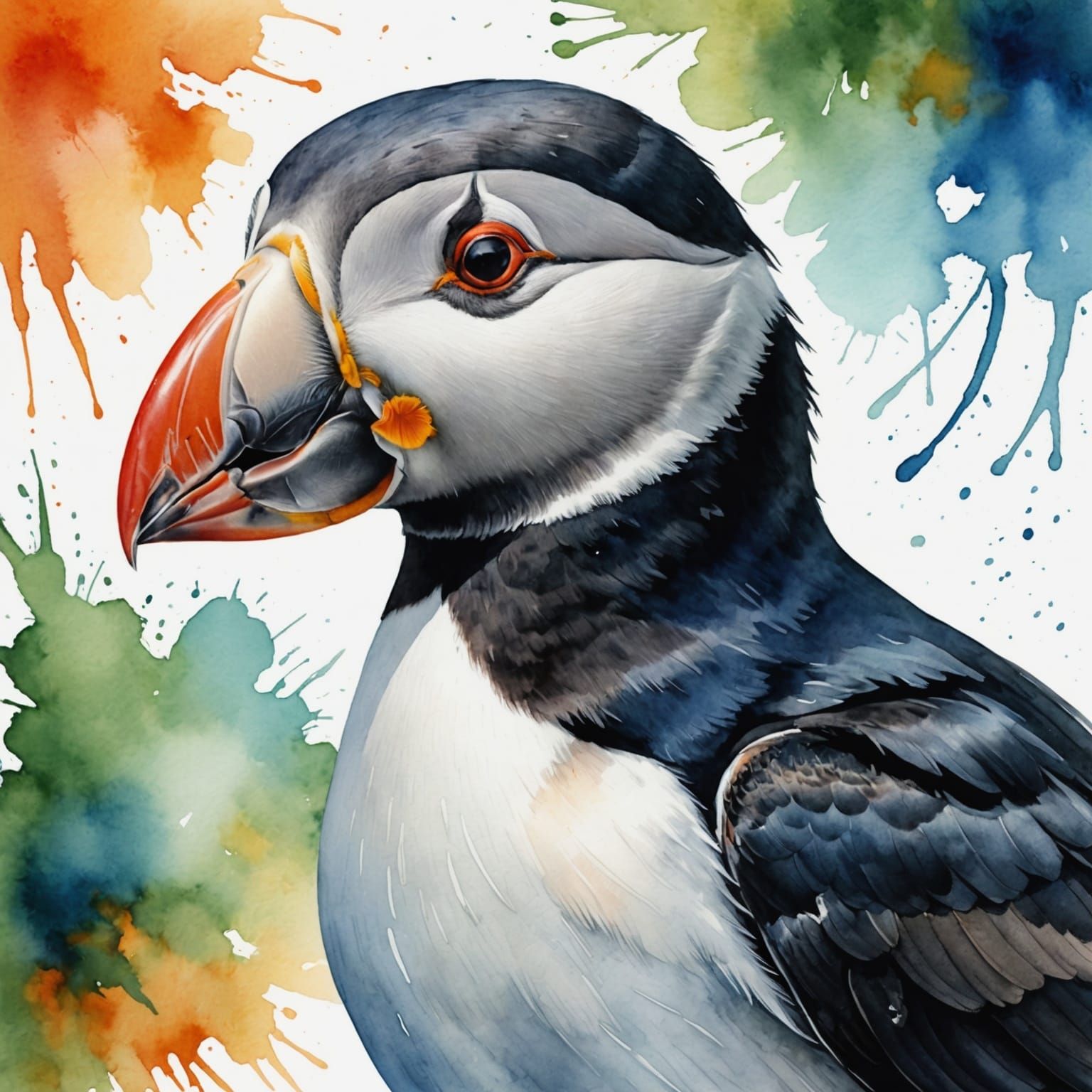 Atlantic Puffin in Expressive Watercolor Art