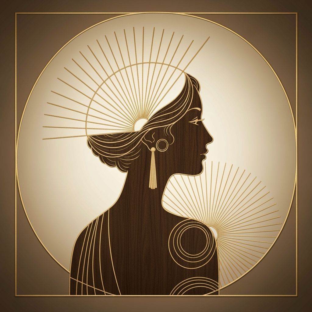 Art Deco Woman Silhouette with Gilded Sunbursts