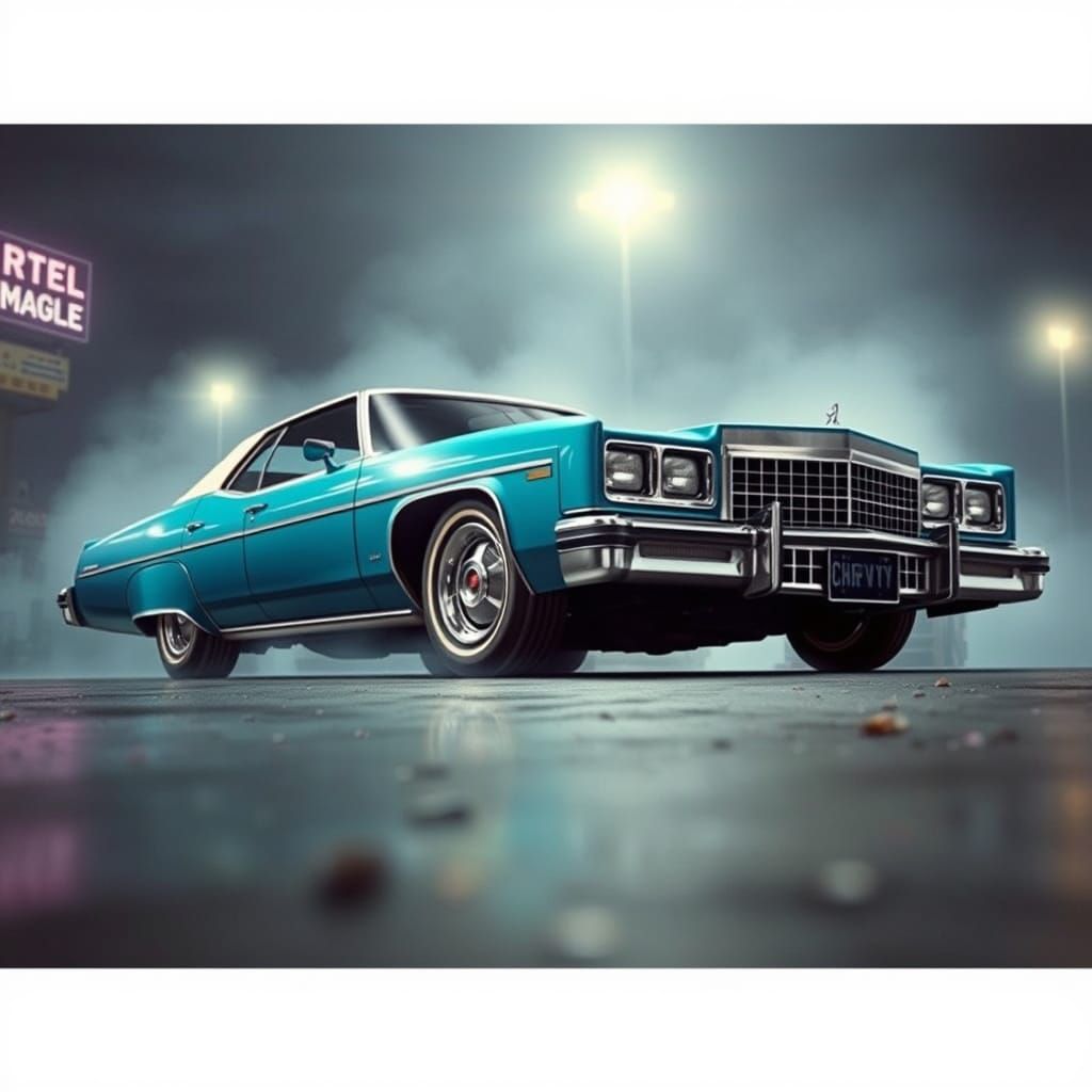 Stunning Baby Blue Lowrider Chevy Impala in a Vibrant Digita...