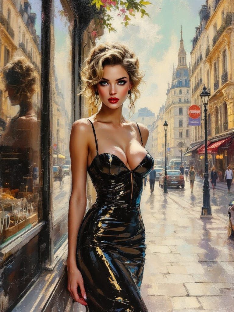 Parisian Street Scene in Encaustic Wax Style