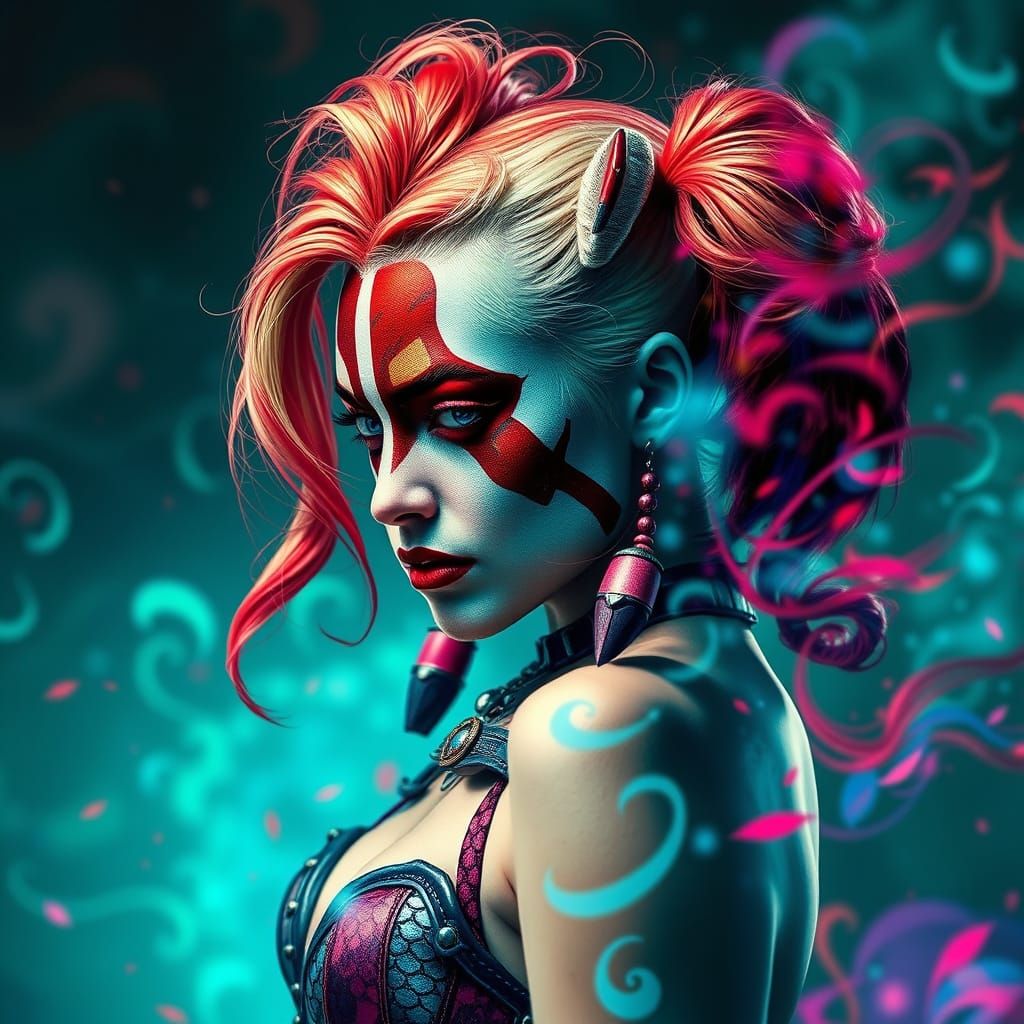 Lion-Striped Mermaid Warrior in Double Exposure Photography