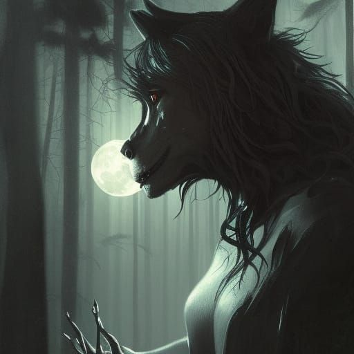 Gothic Werewolf Portrait in Noir Style