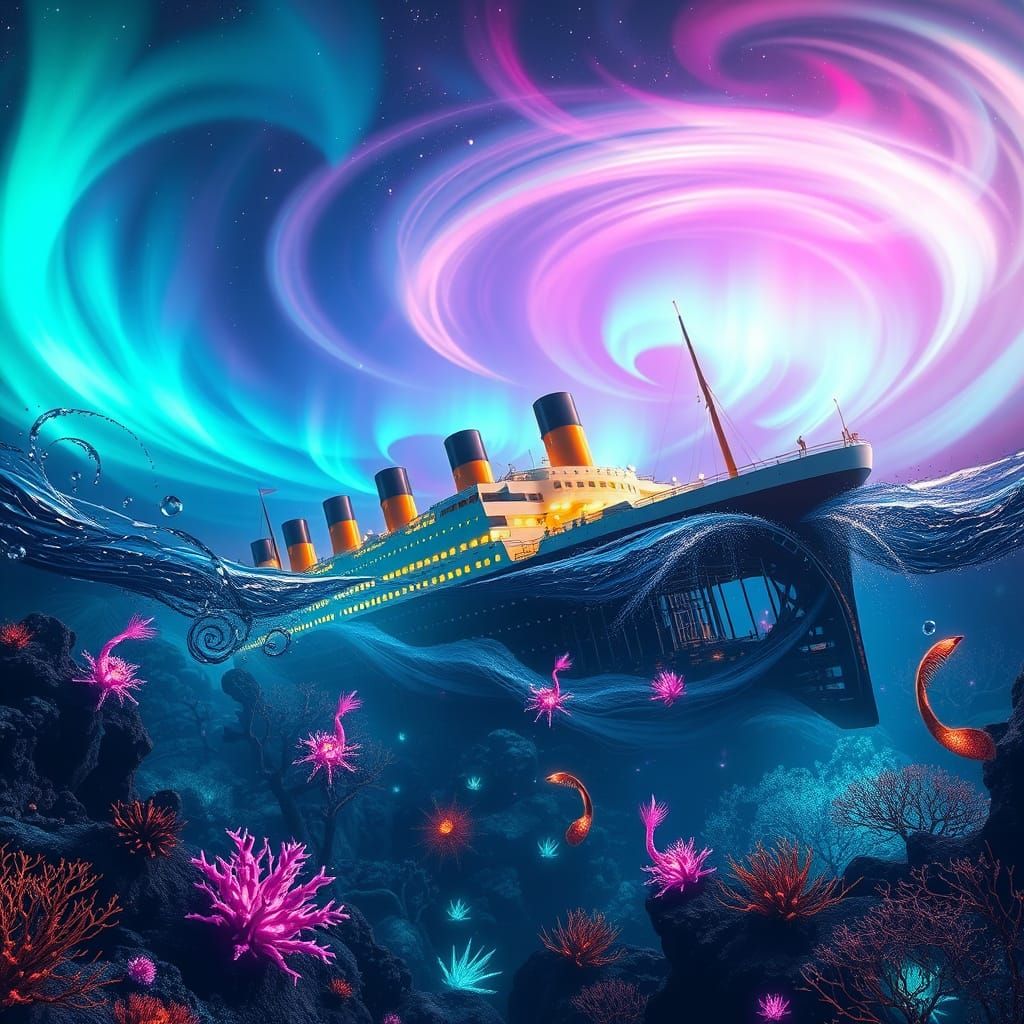 Titanic in a Dreamlike Underwater Realm