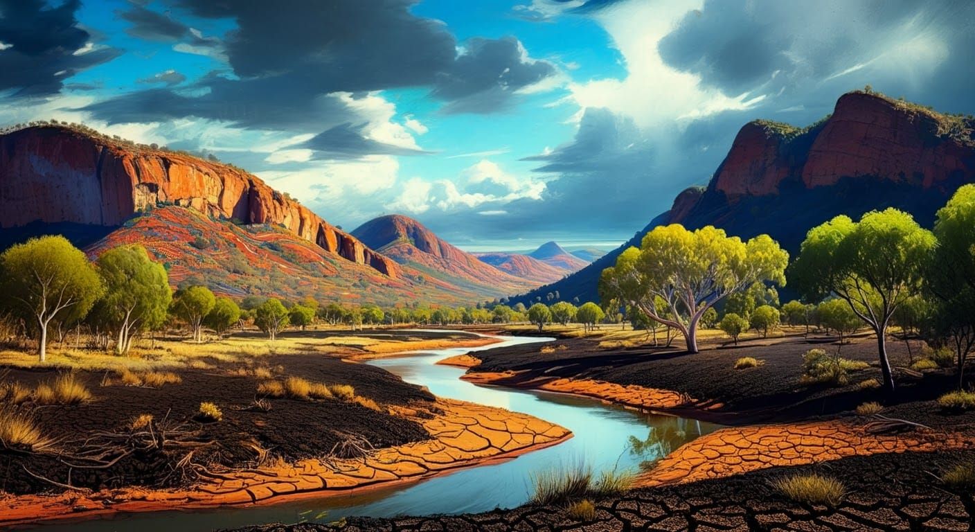 Australian Outback Landscape Inspired by Indigenous Art
