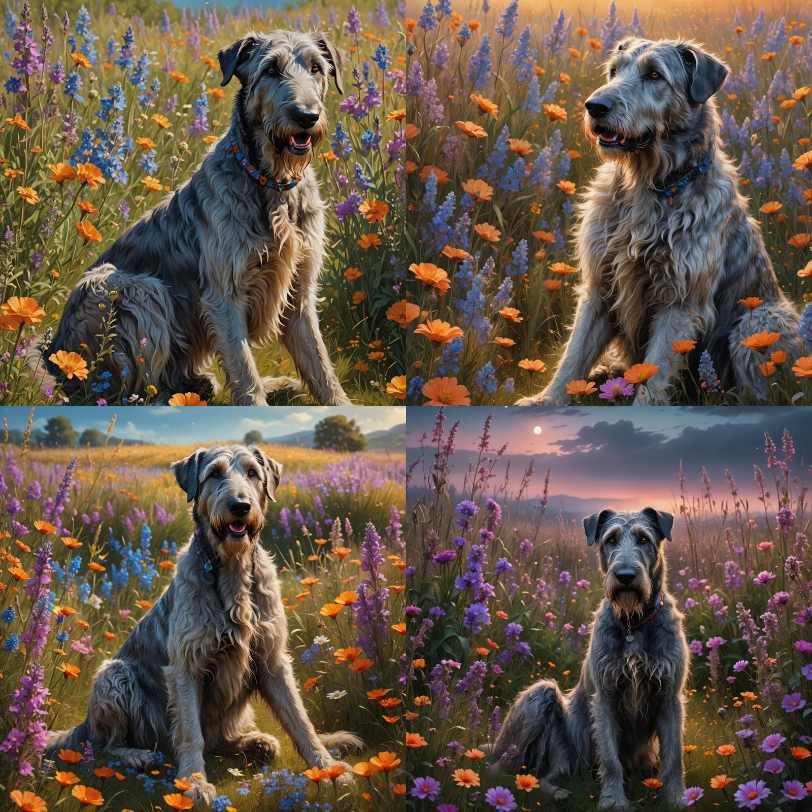 Irish Wolfhound in Floral Field: Fantasy Art