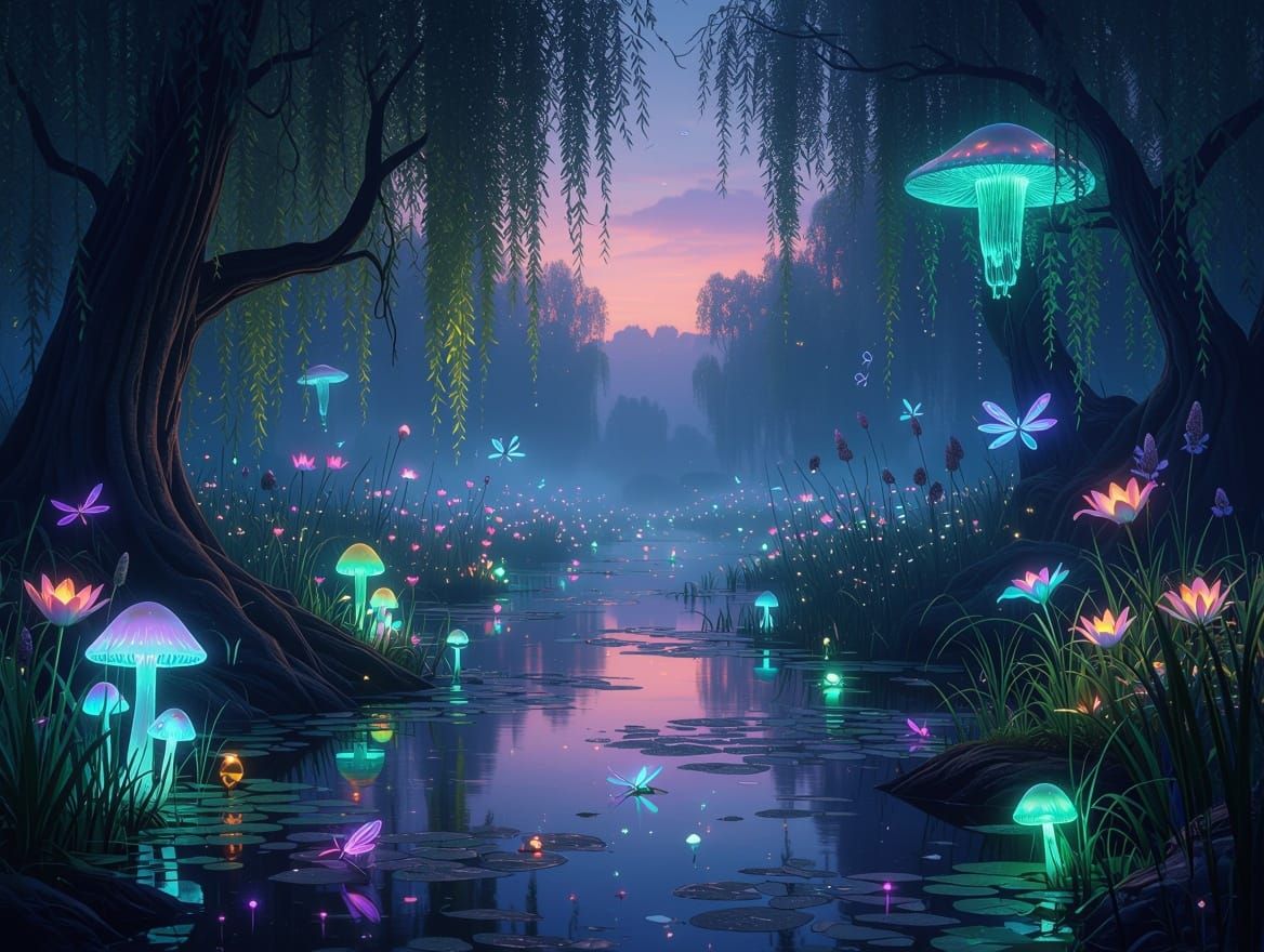 Ethereal Twilight Marshland Scene in Dreamcore Style