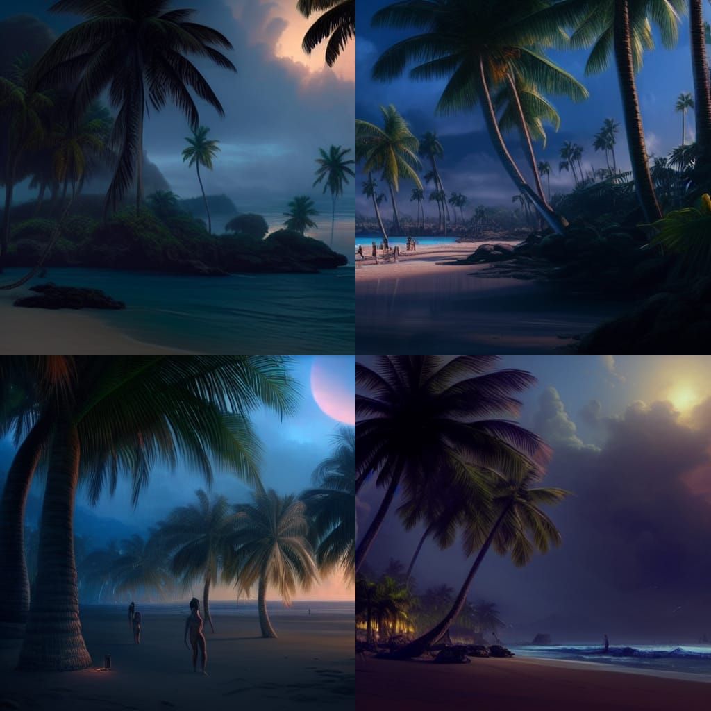 Luminous Tropical Beach with Glowing Palms