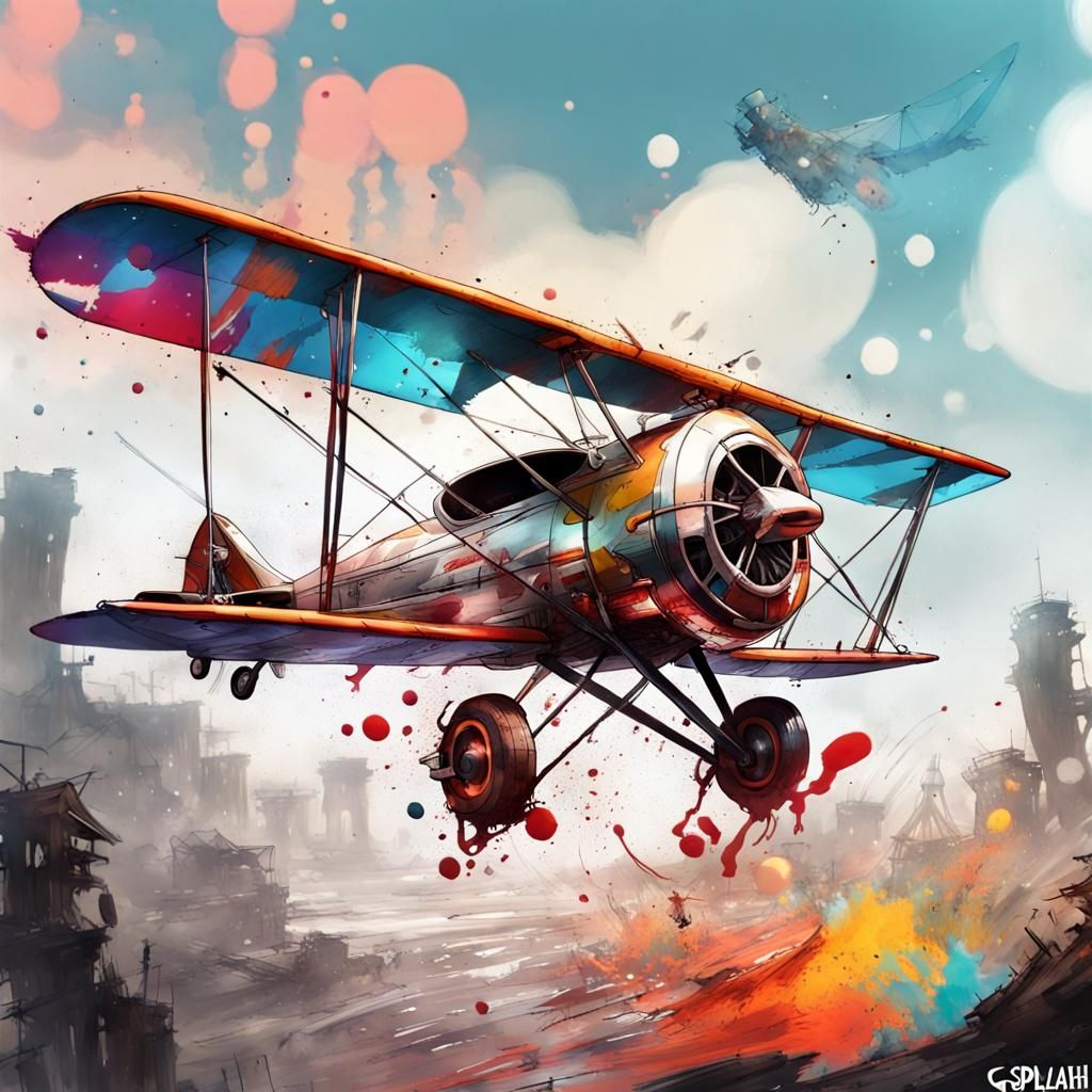 Cute Chromed Biplane in Anime Style