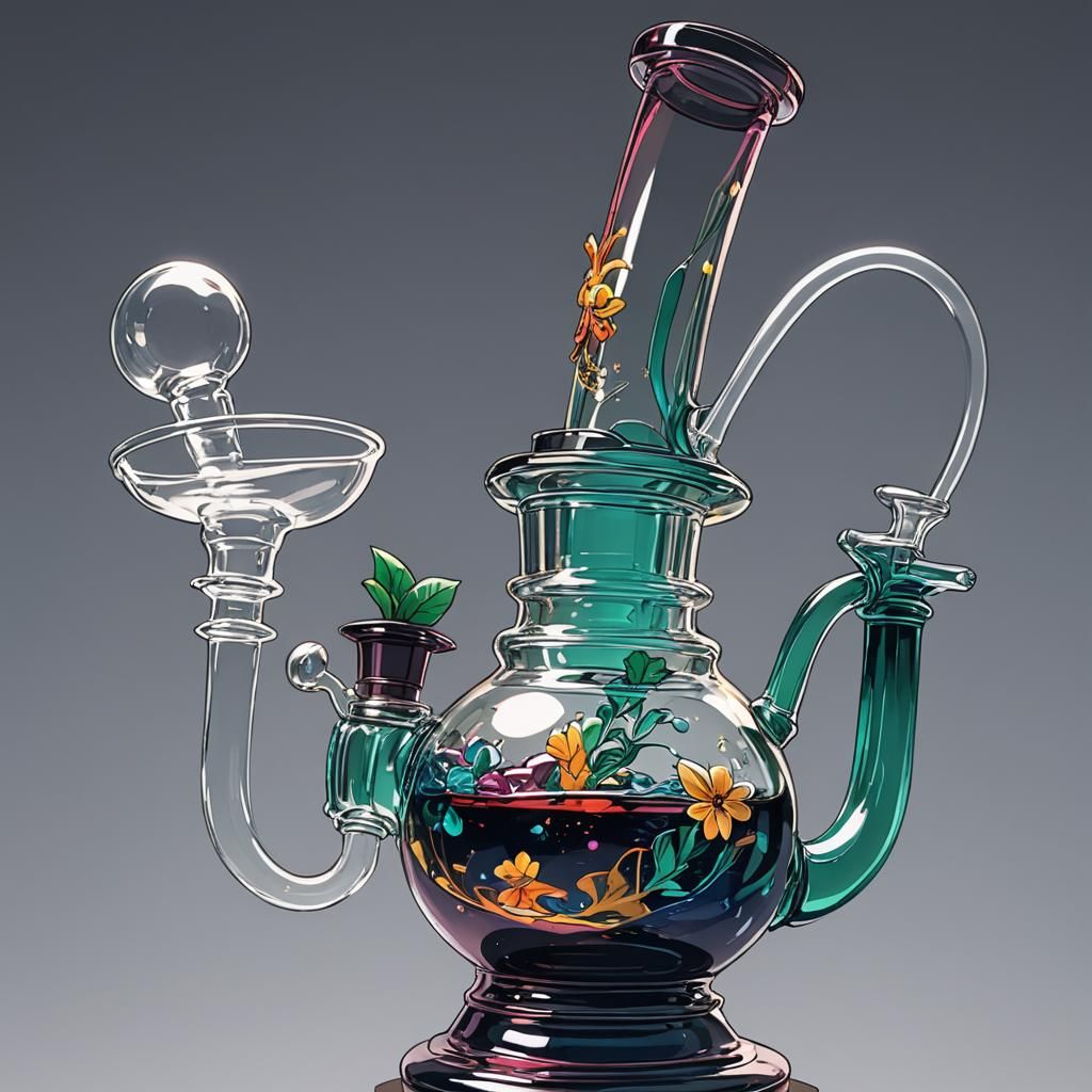 Elaborate Glass Bong in Anime Cel-Shaded Style