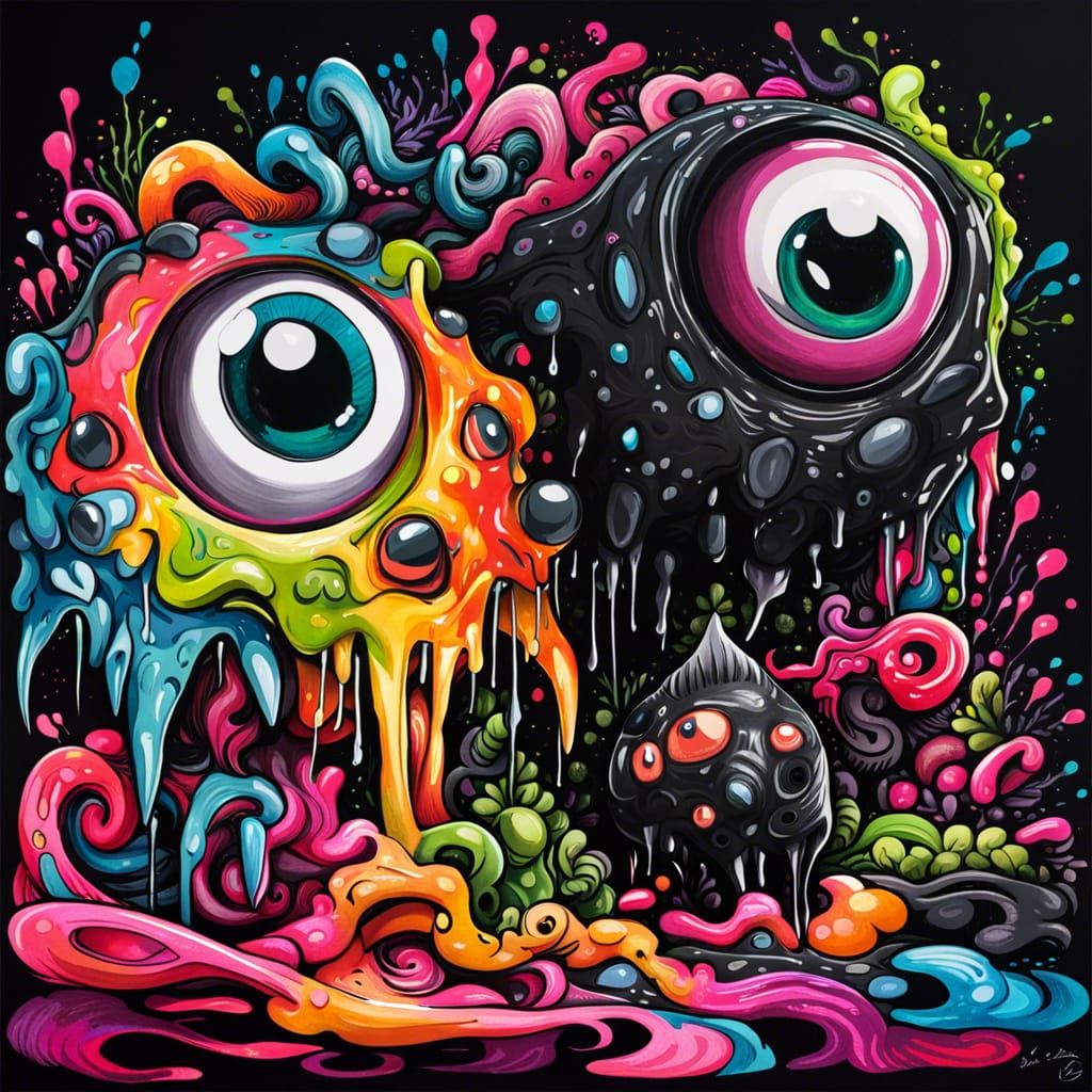 Ink Splat Monster in Graffiti Splash Art Style