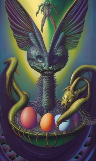 Vampire Easter Bunny in Art Nouveau Style