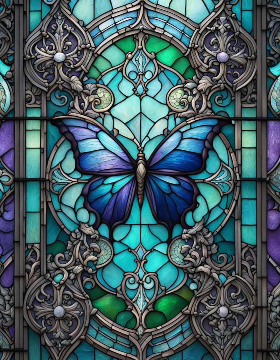 Victorian Stained Glass with Butterfly Motif