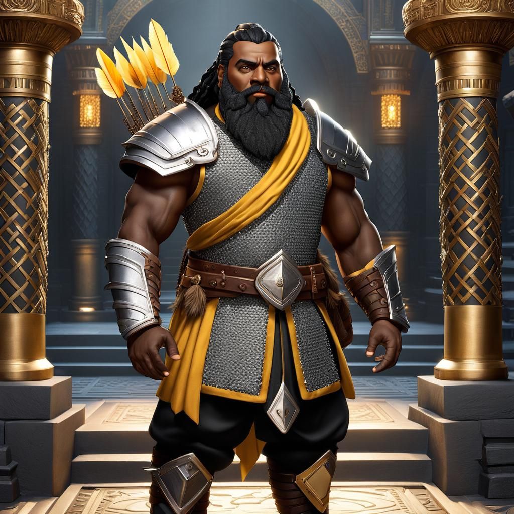 Dark Fantasy Dwarf Archer in Ornate Temple