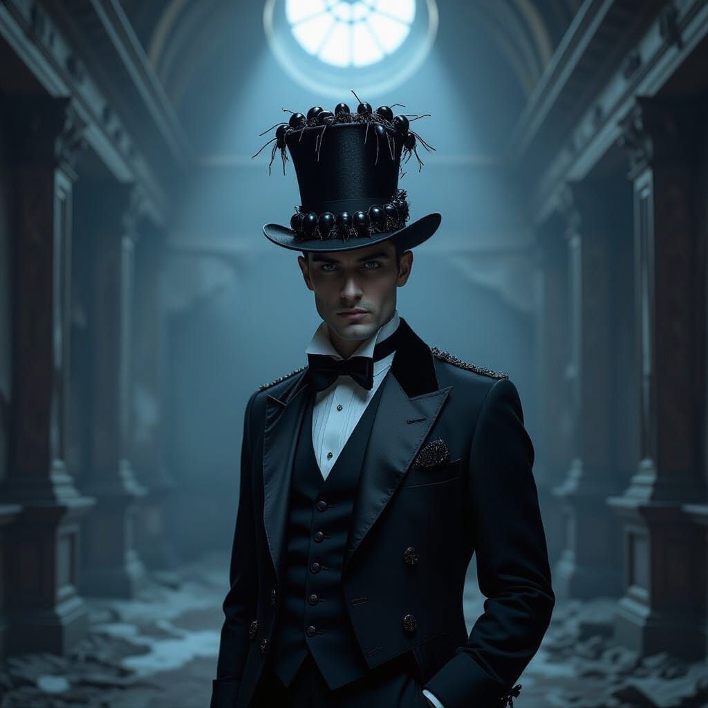 Gothic Gentleman in Decaying Ballroom