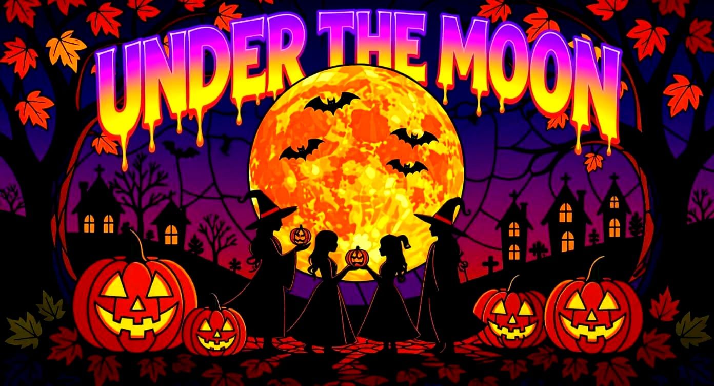 Halloween Celebration Under Harvest Moon in Stained Glass St...