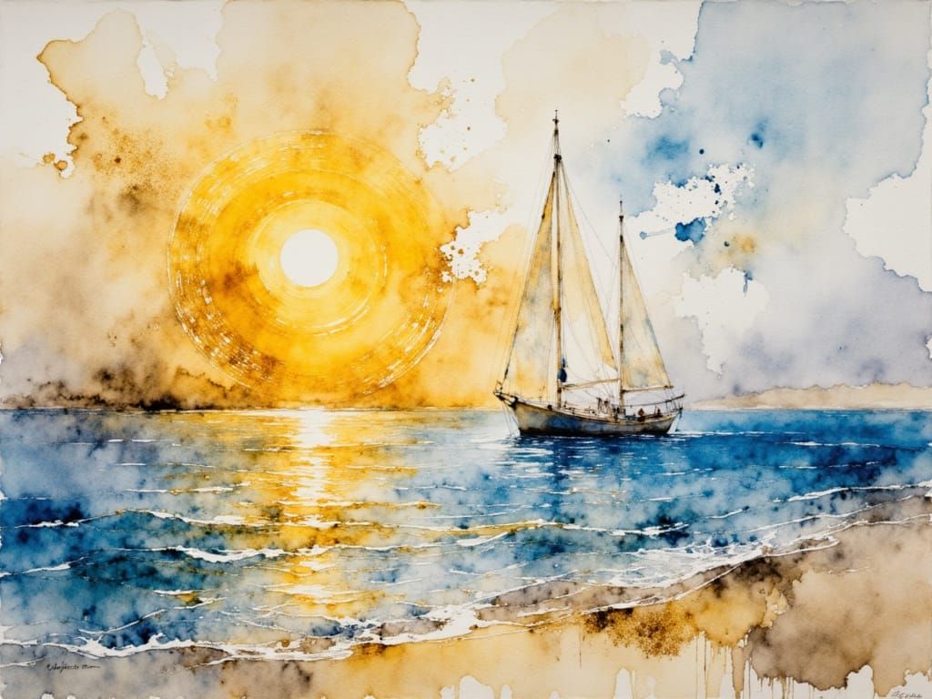 Radiant Sunlit Seascape Abstract Painting