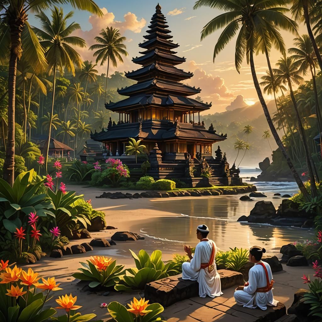 Bali Sunset Prayer: Mystical Temple Scene