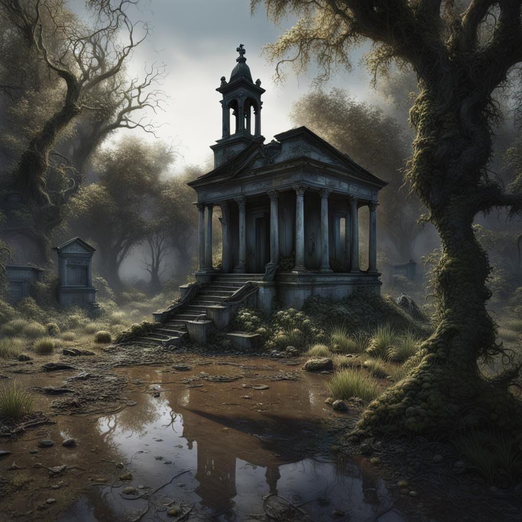 Haunted Graveyard: Desolate, Detailed, Photorealistic Scene