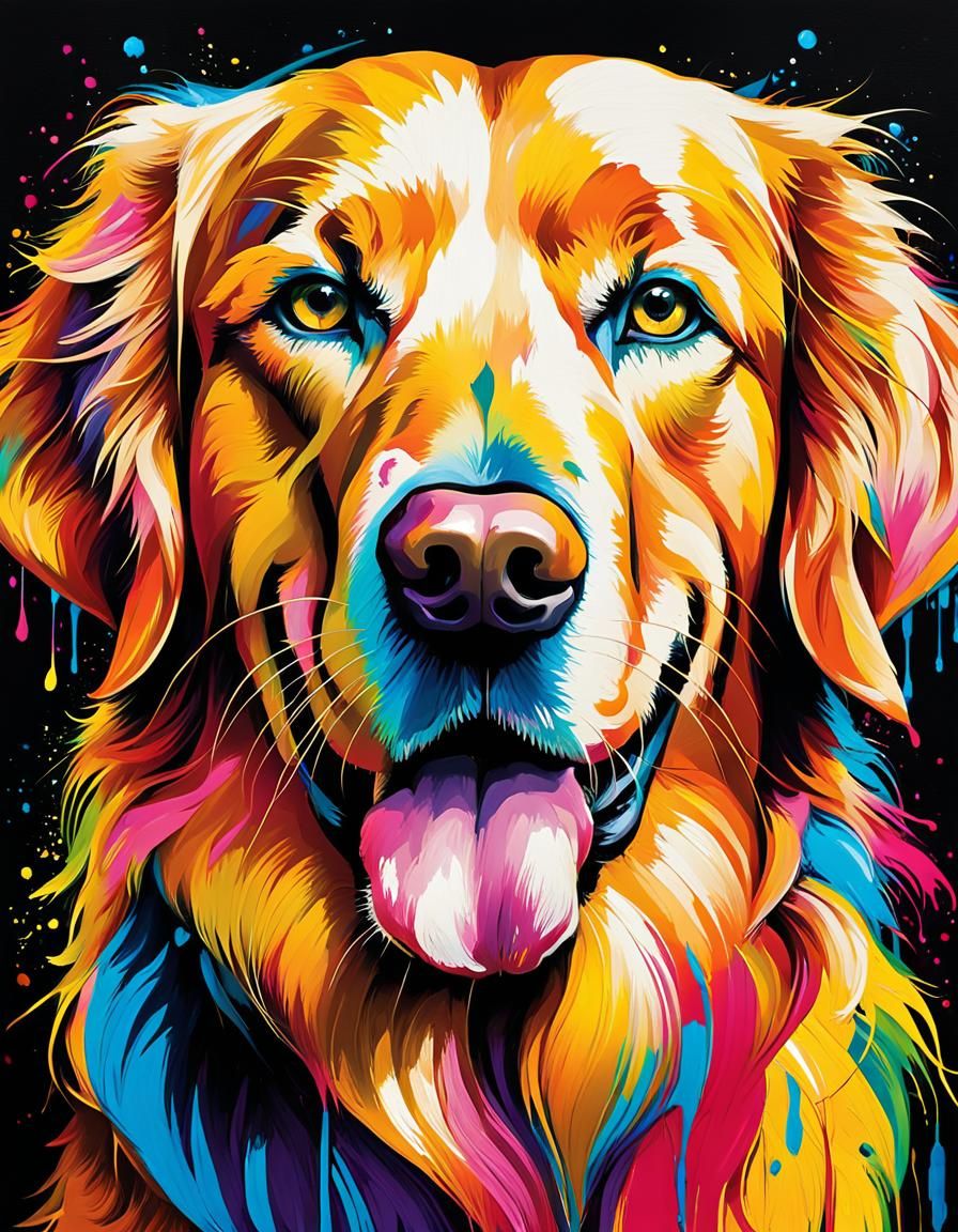 Golden Retriever with Colorful Face Makeup in Expressionist ...