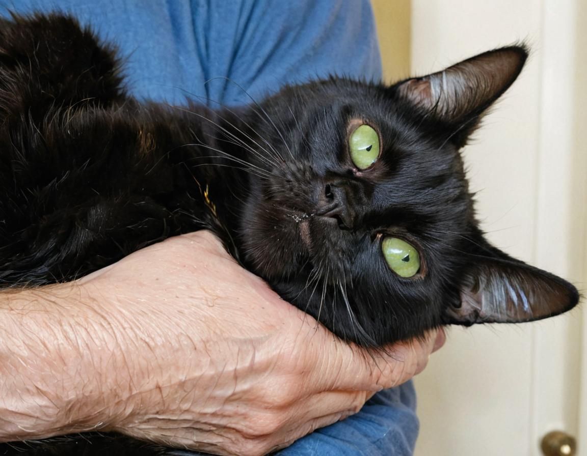 Man Holds Sleeping Black Cat: Digital Portrait