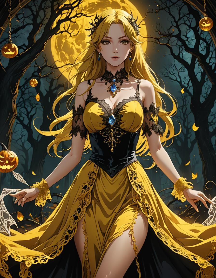 Samhain in Flowing Dress: Anime Cel-Shaded Art