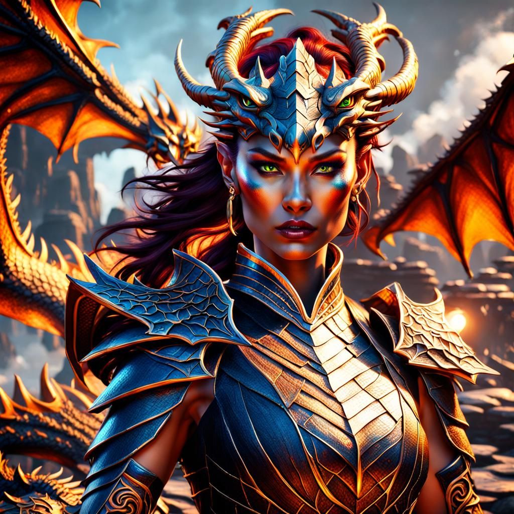 Fantasy Dragon Woman in Detailed Digital Painting