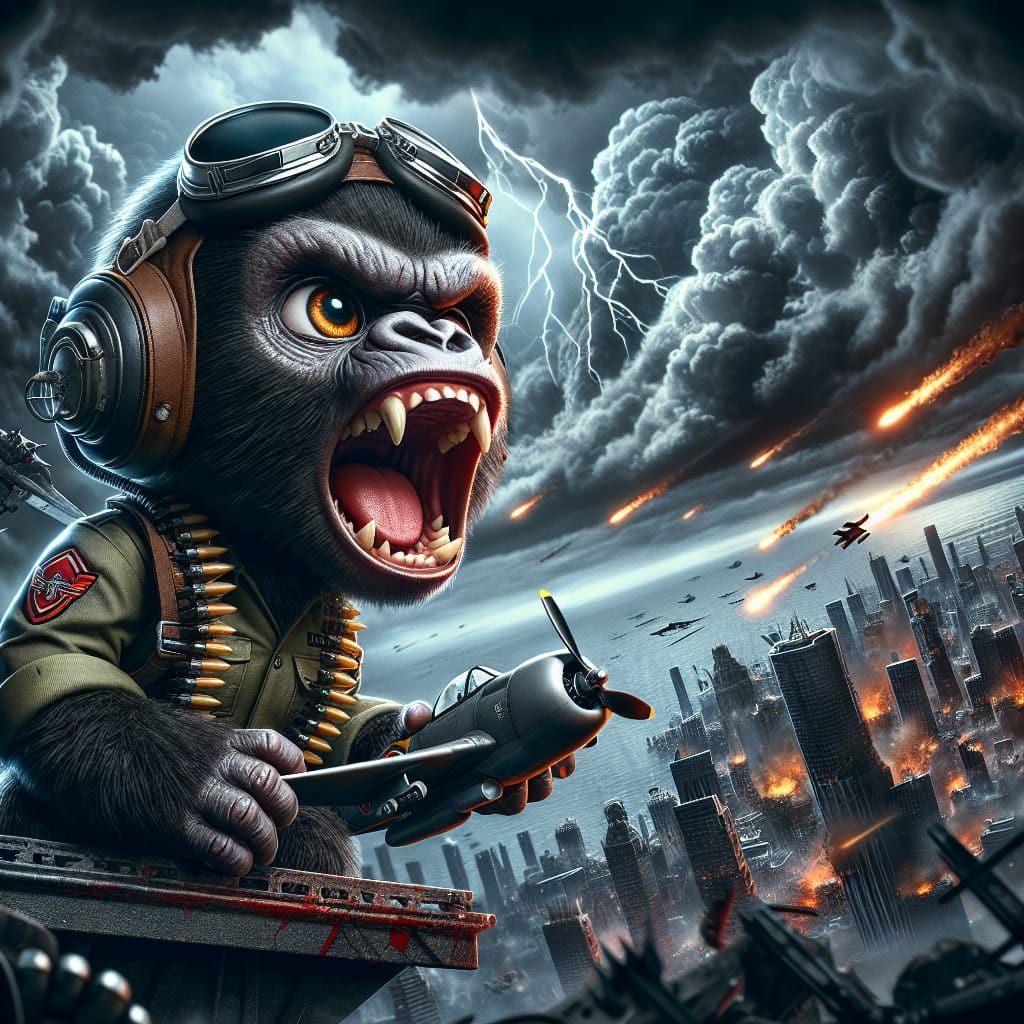 Cyberpunk Gorilla Aviator in High-Poly Realism