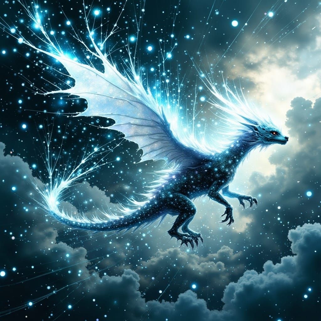 Ethereal Storm-Dragon in Cyberpunk Style