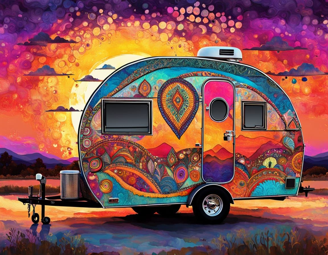 Boho Teardrop Trailer at Vibrant Sunset