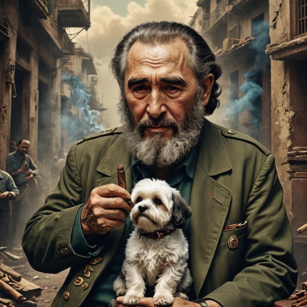 Fidel Castro with Dog as Detailed Matte Painting