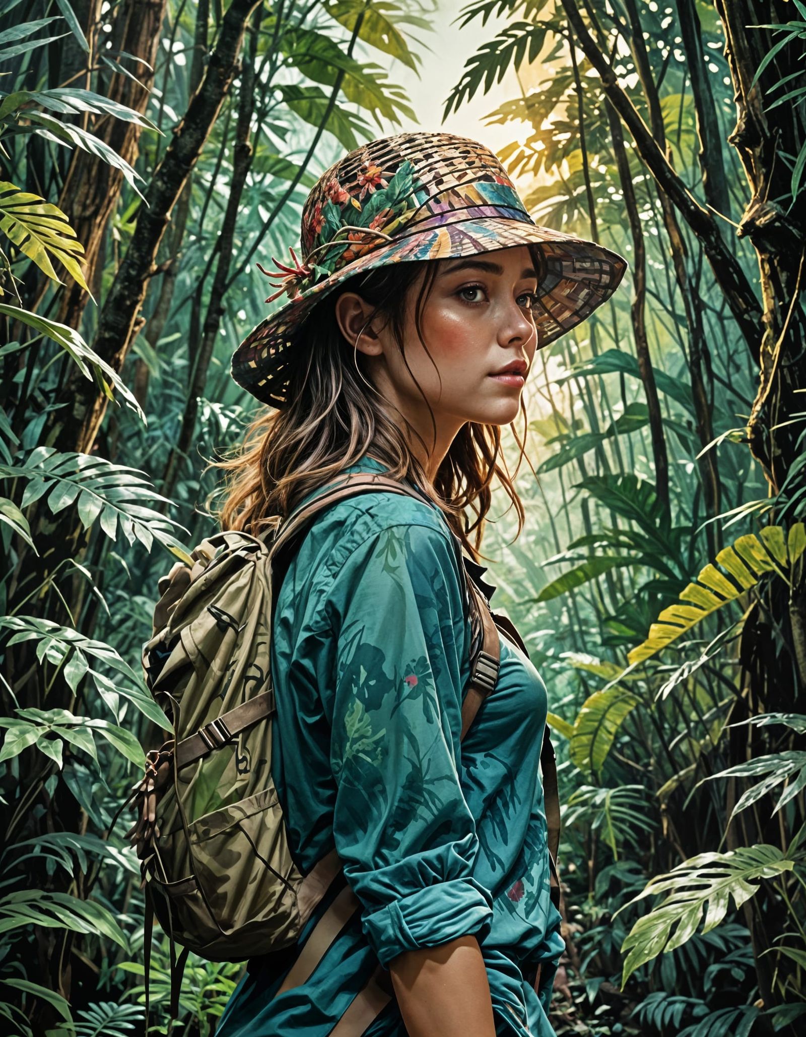 Jungle Trip: Silhouette in Digital Watercolor Illustration