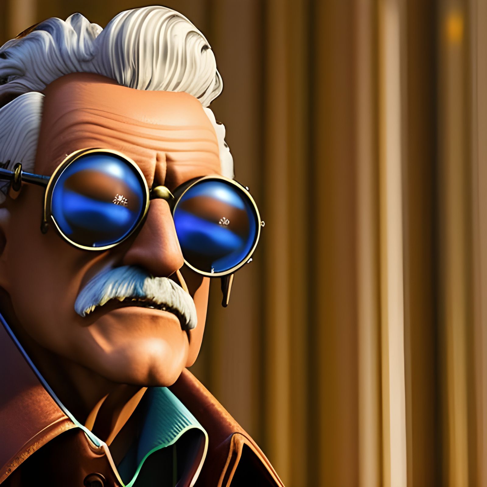 Steampunk Old Man Inspects Stamp in High Detail