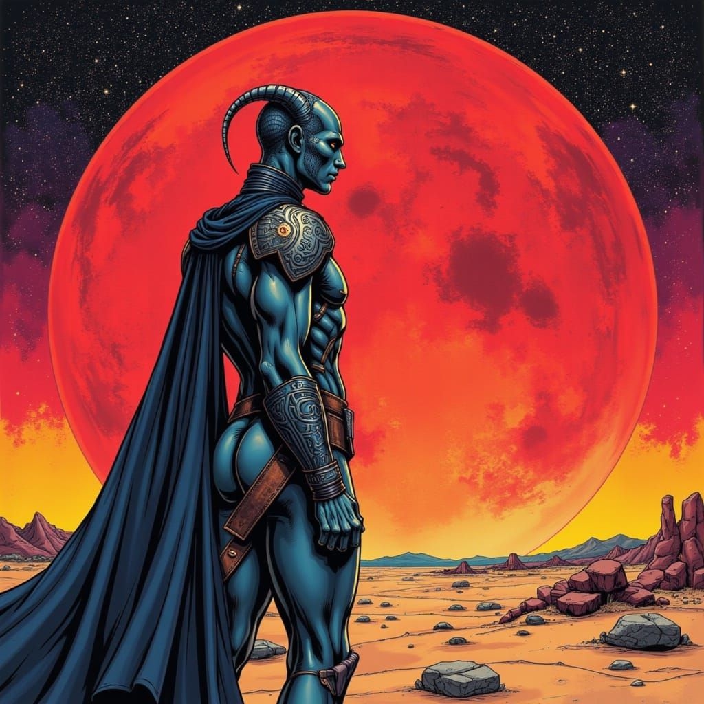 Alien Warrior on Desolate Planet in Frazetta Style