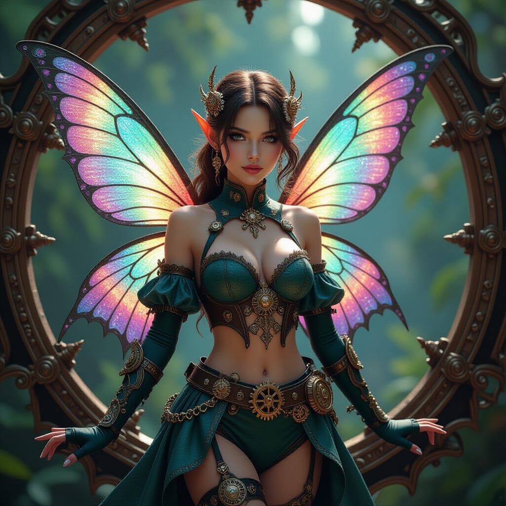 Steampunk Fairy Amidst Fantastical Clocks