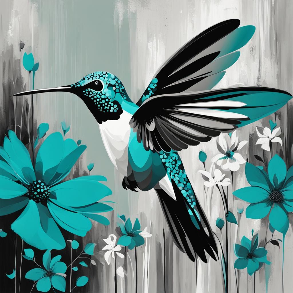Abstract Hummingbird and Flower Painting