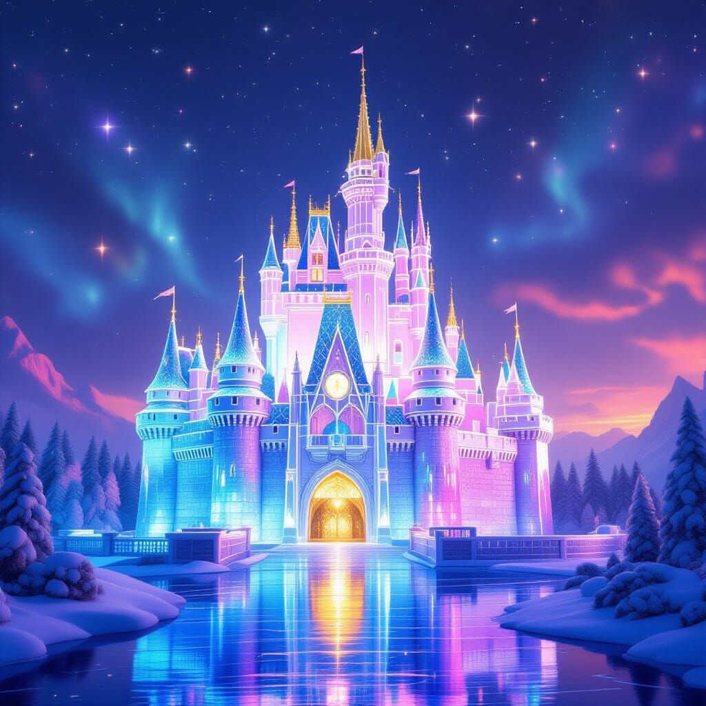 Rainbow Crystal Ice Castle in Dreamlike 8K