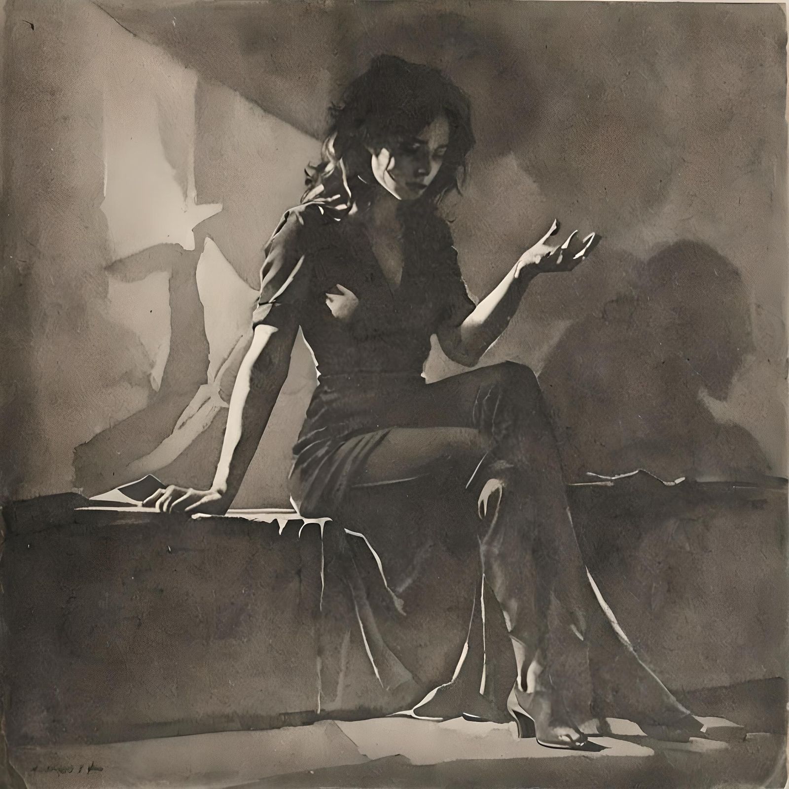 Woman Sitting in Shadows: A Study in Darkness