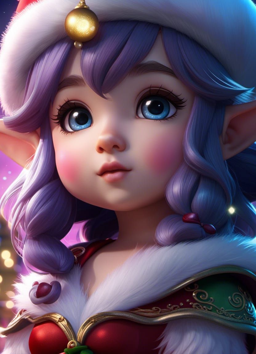 Cute Chibi Santa Elf in Detailed Digital Art