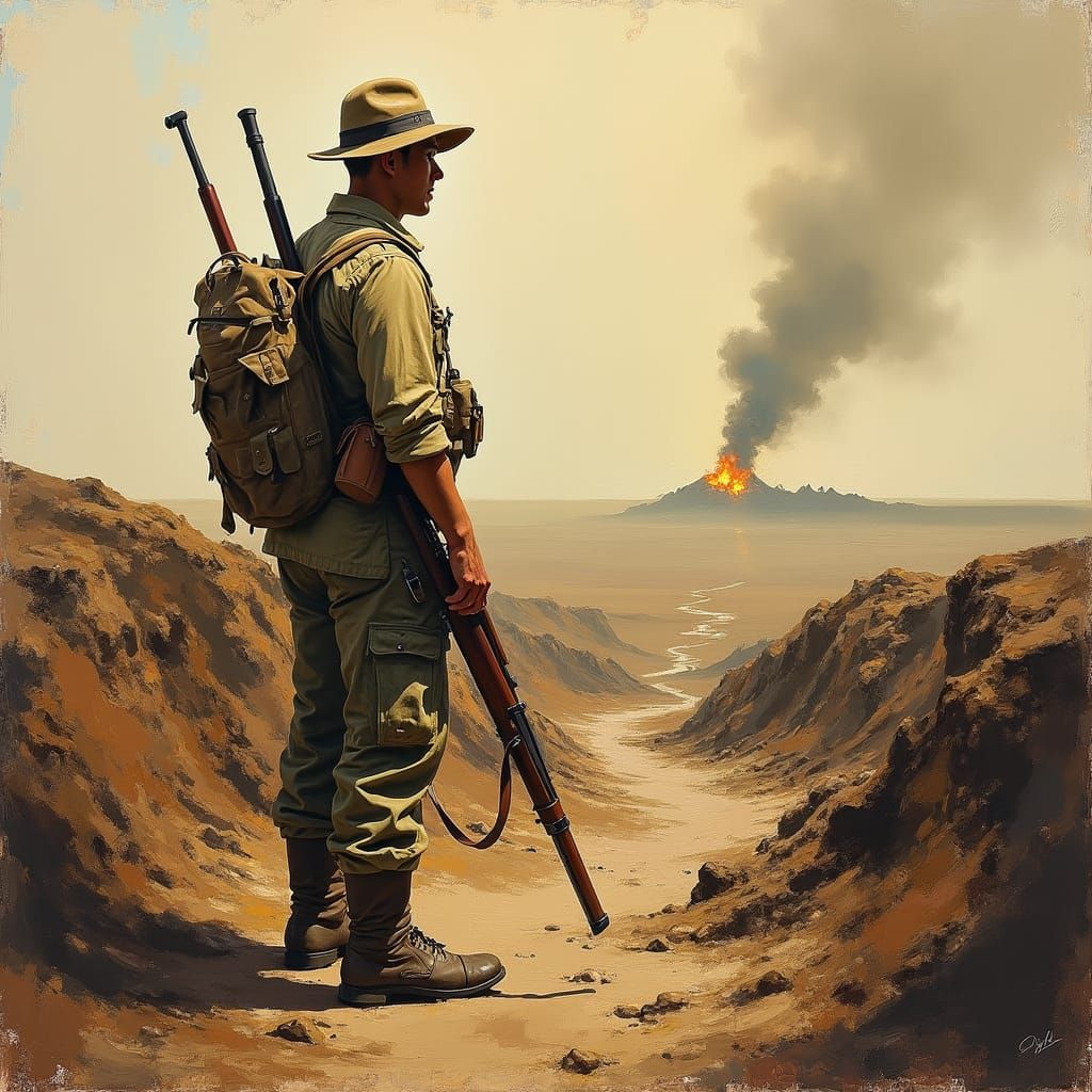 Anzac Soldier in Gallipoli Trenches: Earth-Toned Realism