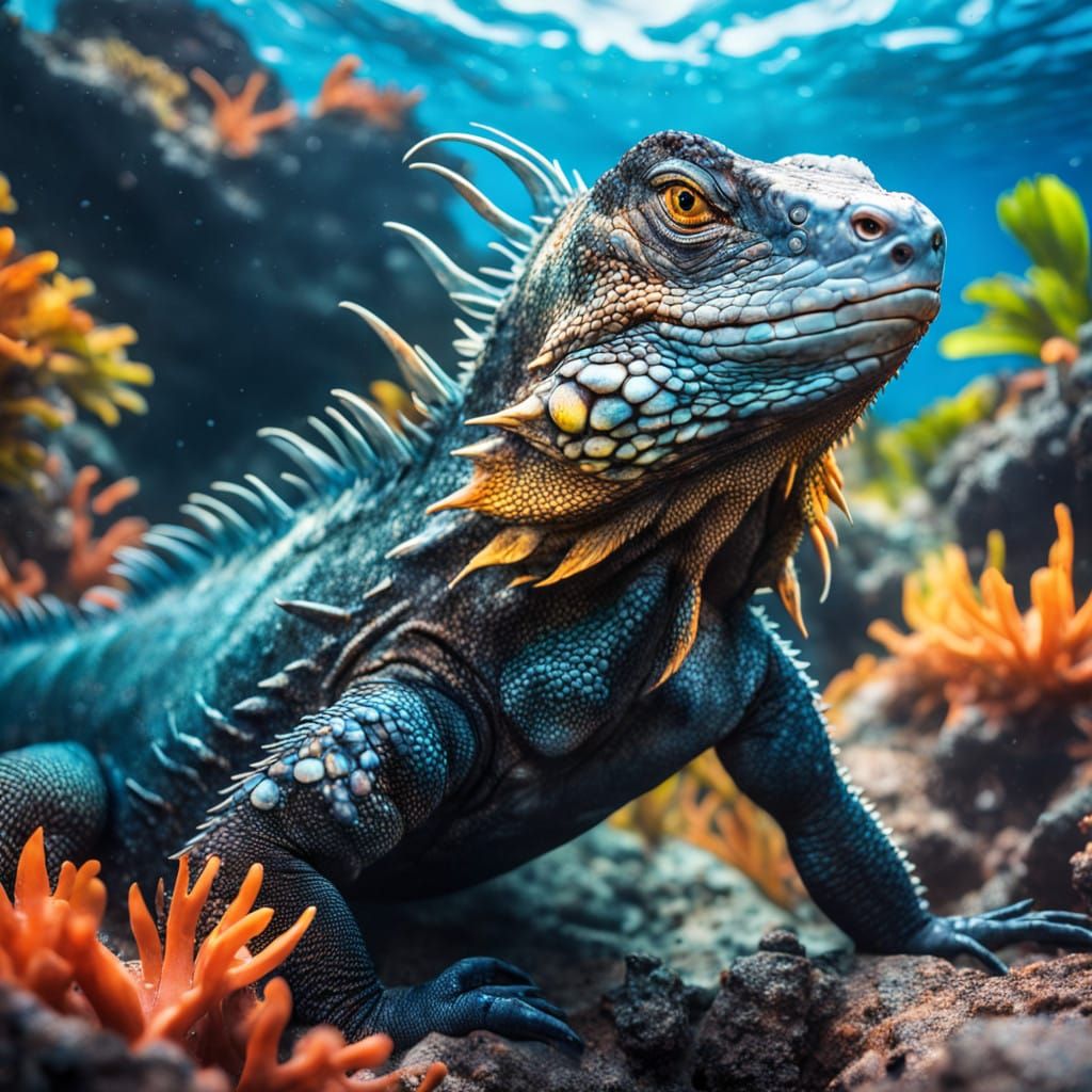 Underwater Marine Iguana in the Galapagos