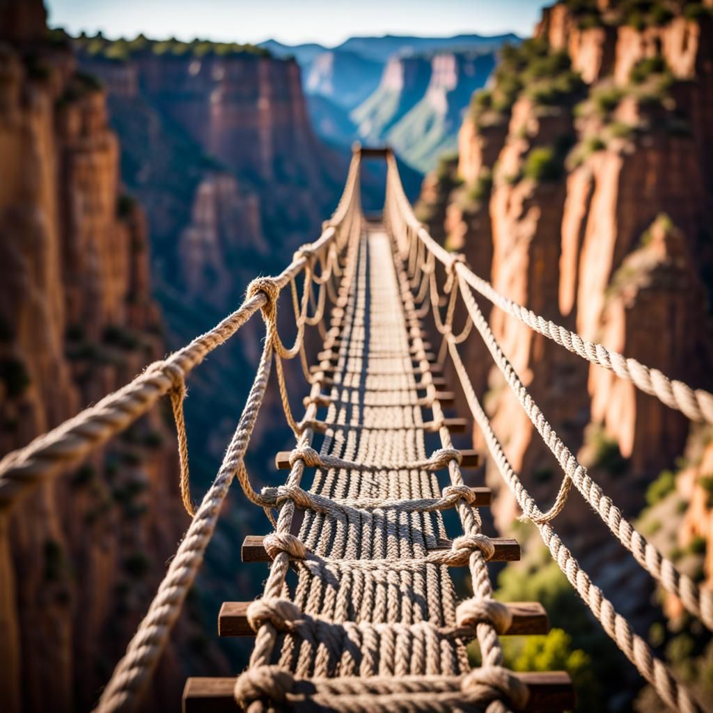 Sidewalk Art Illusion of Canyon Rope Bridge