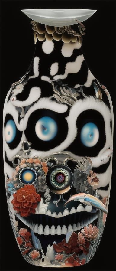 Surreal Anatomical Forms in Alien Koi Landscape