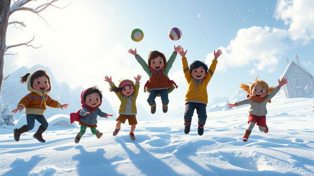 Joyful Children in a Fantastical Snow Town