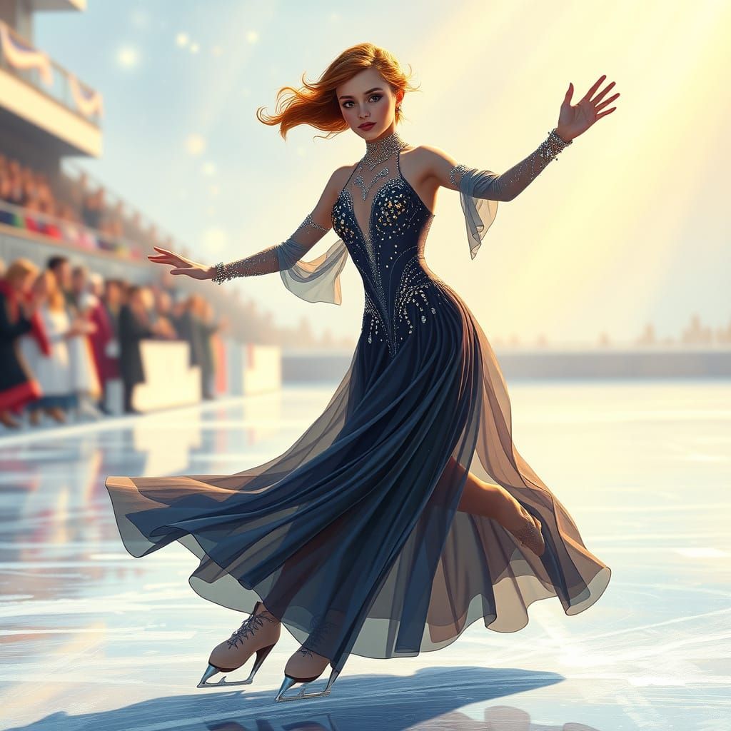 Glowing Figure Skater in Futuristic Ice Rink