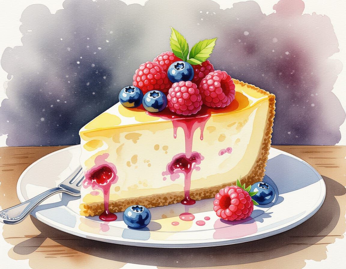 Mixed Berry Cheesecake Watercolor Splash Art